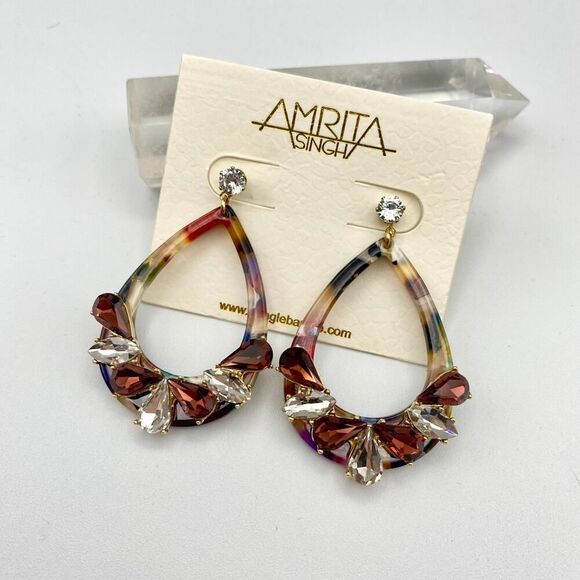 Amrita Singh Lucite Crystal Drop Statement Earrings - Picture 1 of 6